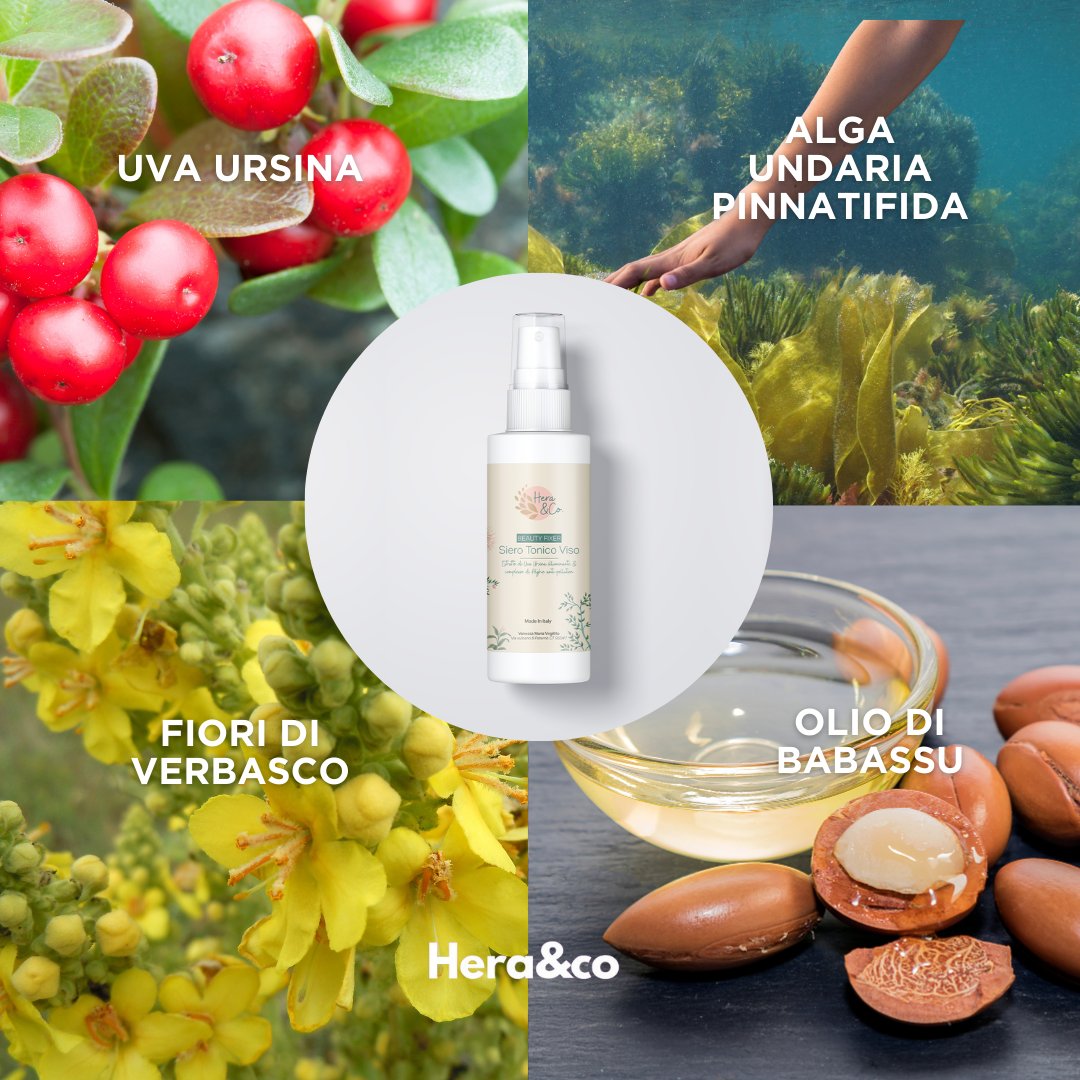 "BEAUTY FIXER" siero tonico viso con   Estratto di Uva Ursina Illuminante  & Complesso di alghe anti-pollution